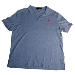 Polo Ralph Lauren classic fit mesh polo shirt heather light blue red pony large